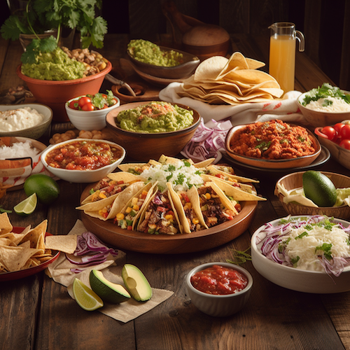 Image of a taco bar food spread