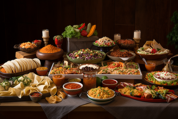 Image of a taco bar food spread