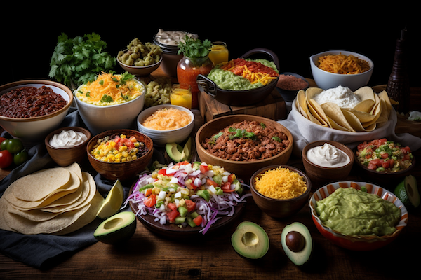 Image of a taco bar food spread