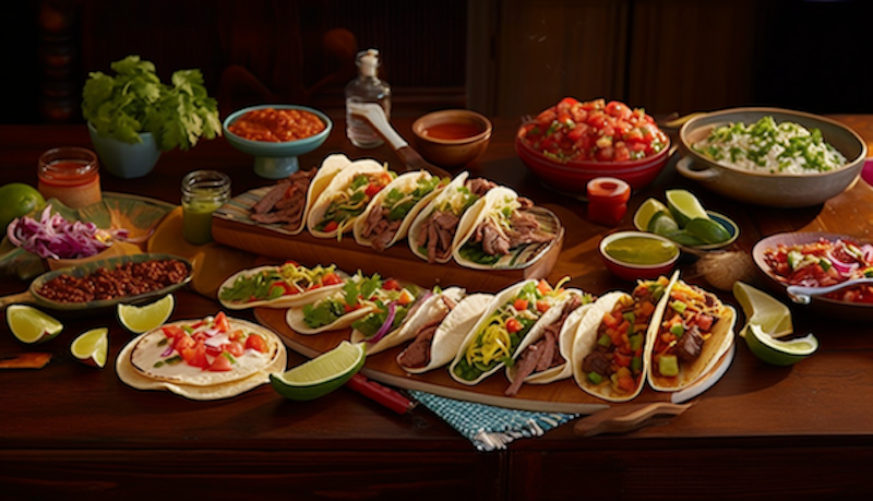 Image showing a display of tacos and Mexican food